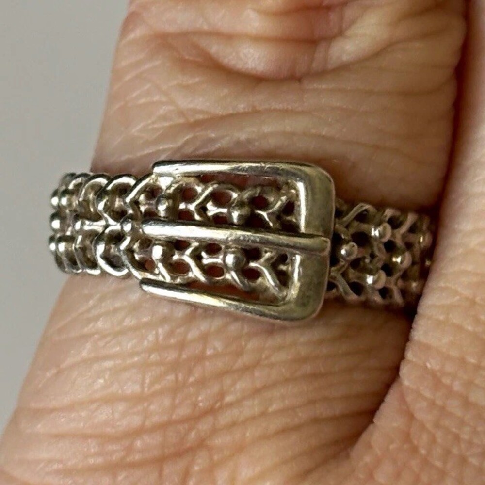 925 Sterling Silver Belt Buckle Chain Link Band Ring Size 8 No Stone - 3.18g